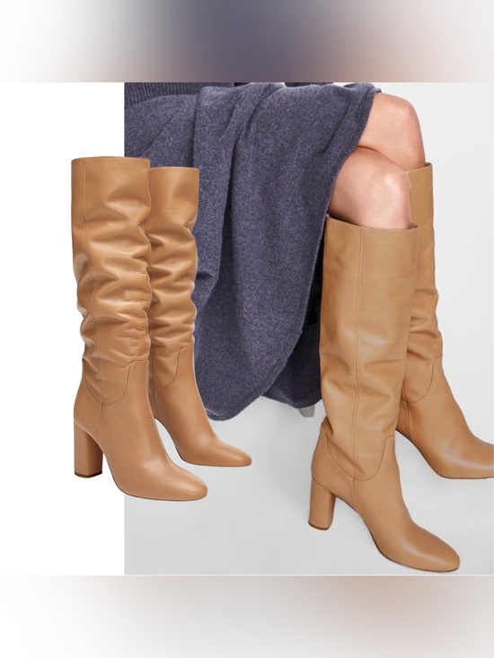 Zara Shoes - Zara Basic Genuine Leather Knee High Boots Tan Block Heel EU 38 US 7.5 NWT
